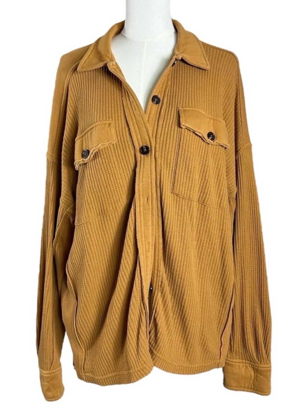 Cleo + Wolf Oversized Waffle Knit Thermal Shirt Jacket Shaket Brown Size XL